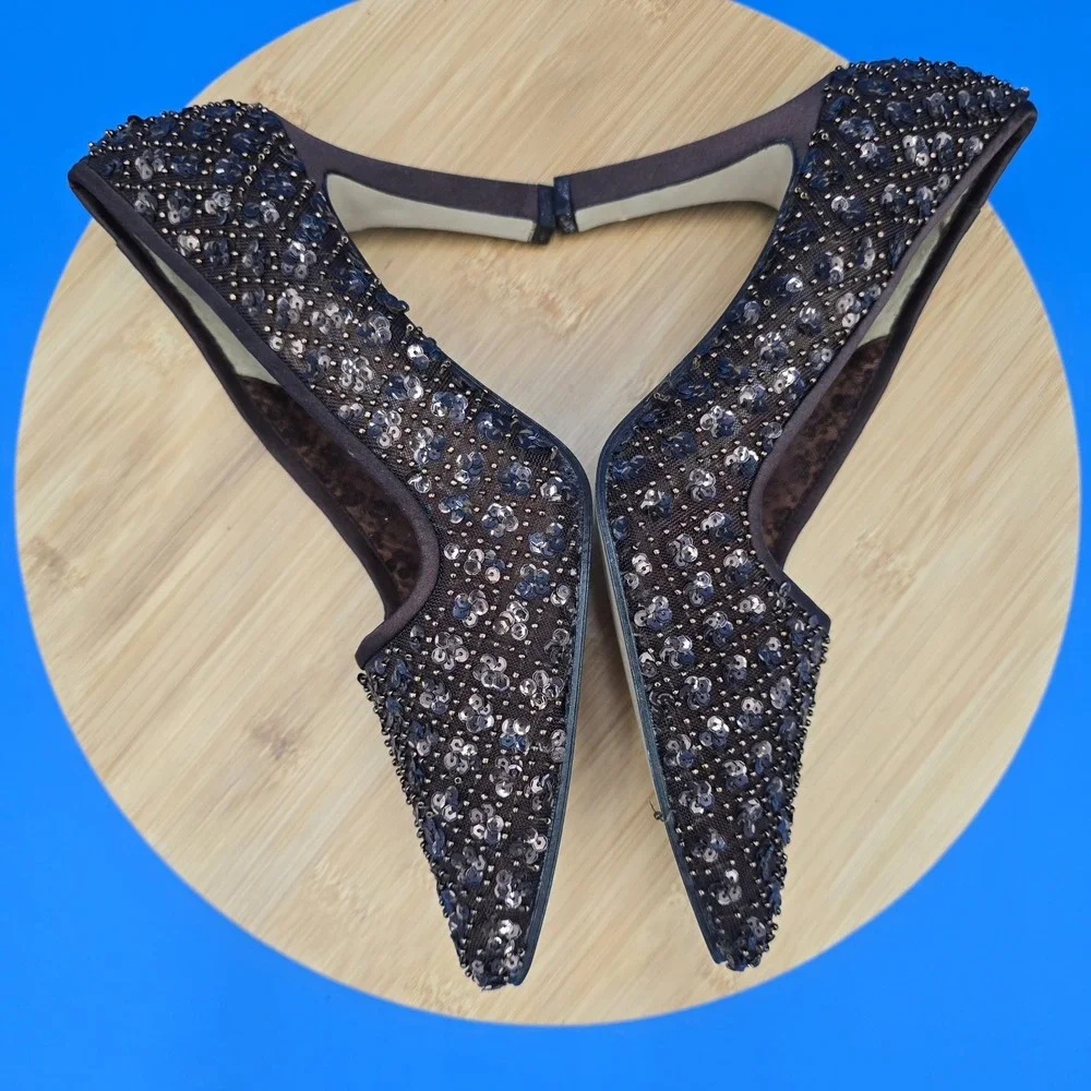 Ann Marino Women's 8.5 Brown  Bronze Sequin Heels Pumps Dressy  Formal New NWOB‎ - Picture 7 of 9